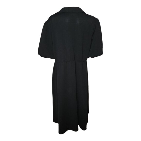 Asos Design Curve Dress Womens Plus Size 16 Solid Black Short Sleeve Collared - Picture 3 of 5